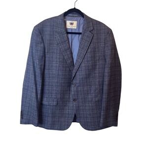 Mens THROWBACK HUDSON Wool Silk Blend Blazer‎ Sport Coat Blue Plaid Size 48R